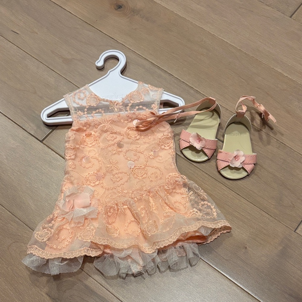 American Girl Peach Lace Dress with Shoes